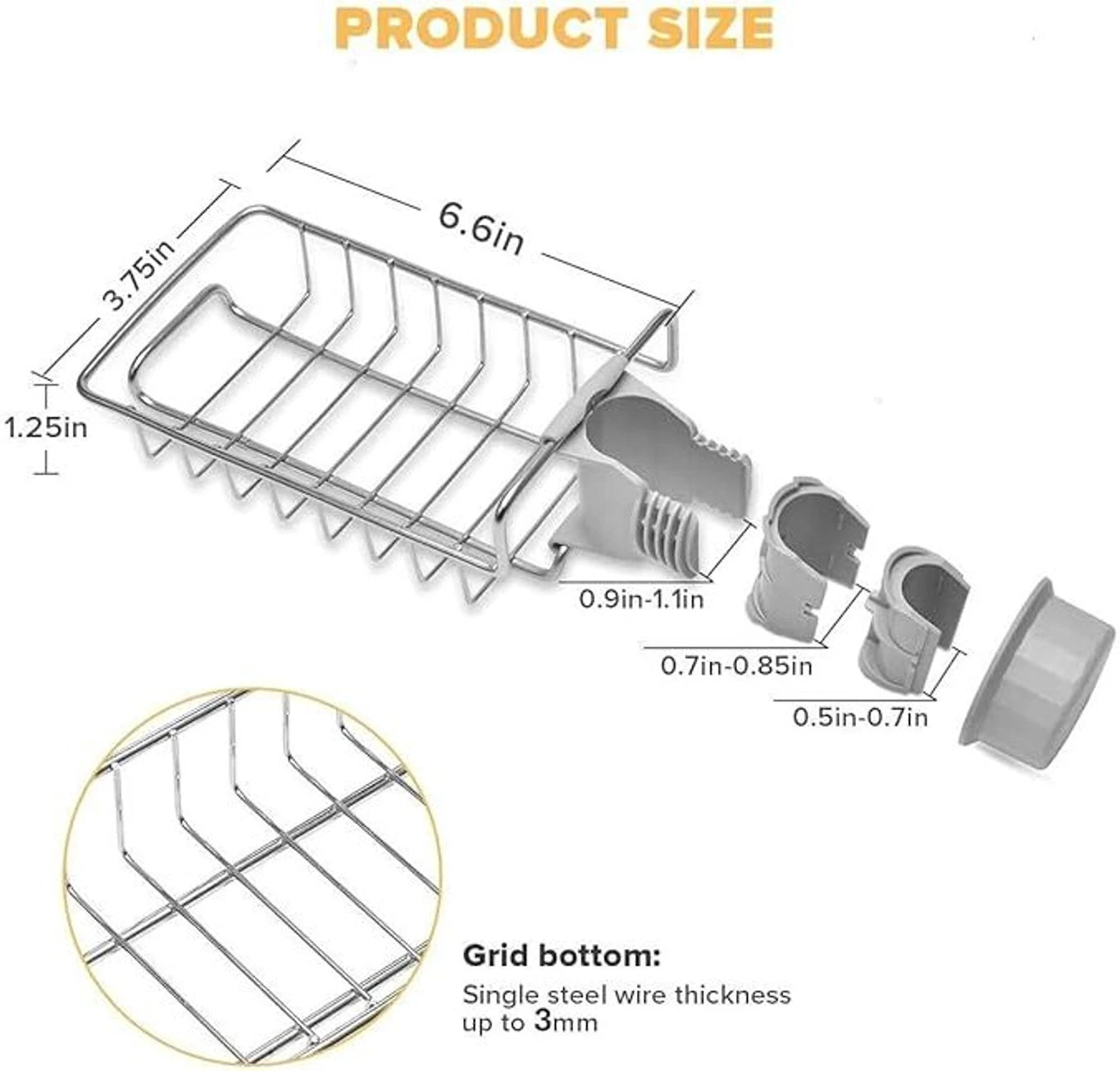 Stainless Steel Sink Caddy Organizer, Sink Faucet Stand, Tap Organiser Clip Storage Rack for Kitchen & Bathroom, Space-Saving Design for Easy Access to Cleaning Essentials