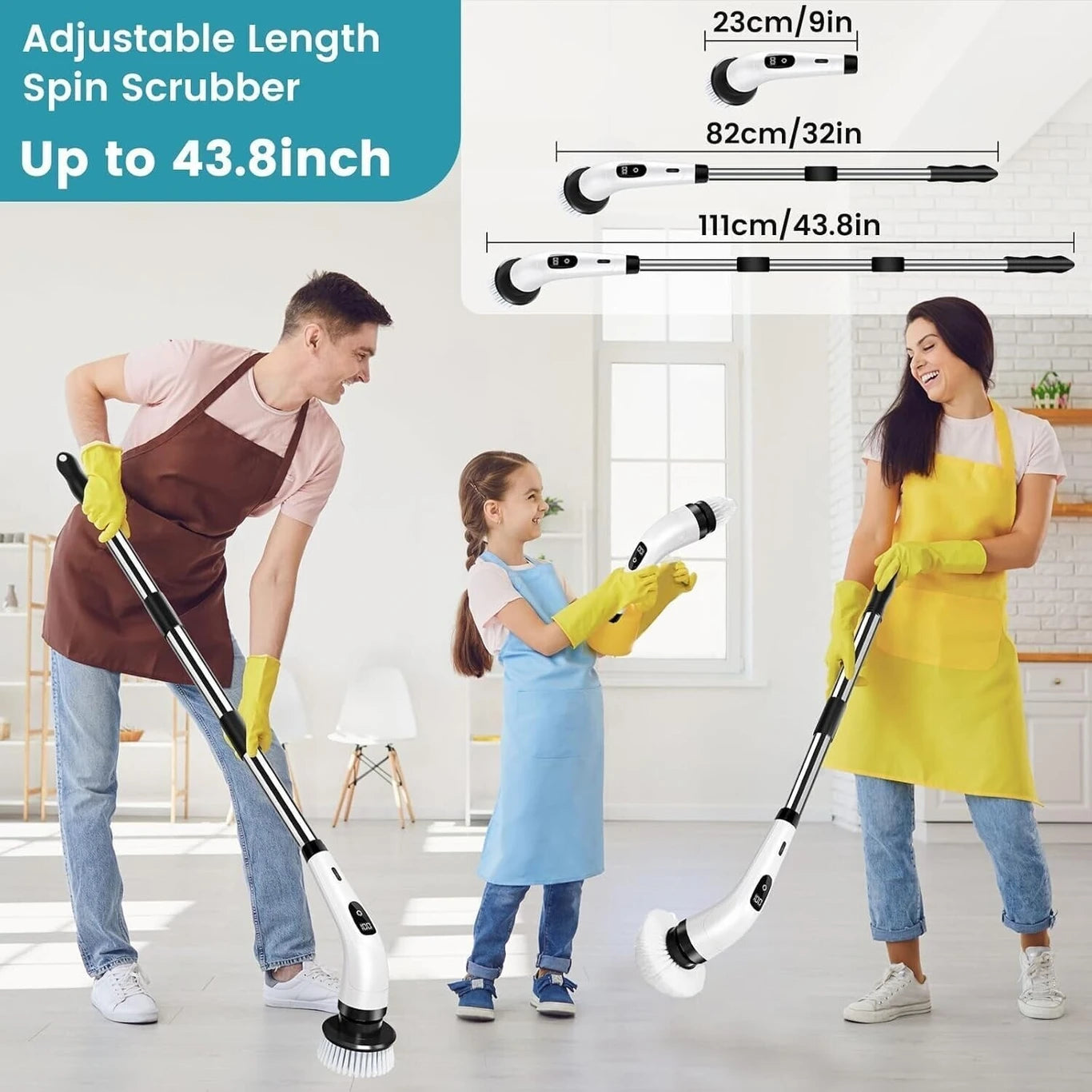 9 in 1 Electric Spin Scrubber | Rechargeable Cleaning Brush with 9 Heads & Adjustable Handle | Bathroom, Kitchen, Floor & Car Cleaning Tool