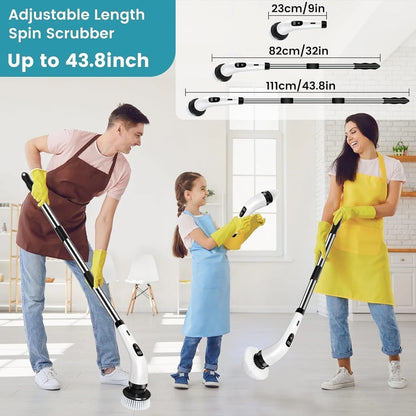 9 in 1 Electric Spin Scrubber | Rechargeable Cleaning Brush with 9 Heads & Adjustable Handle | Bathroom, Kitchen, Floor & Car Cleaning Tool