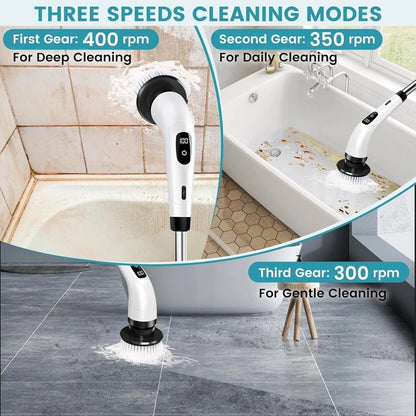 9 in 1 Electric Spin Scrubber | Rechargeable Cleaning Brush with 9 Heads & Adjustable Handle | Bathroom, Kitchen, Floor & Car Cleaning Tool