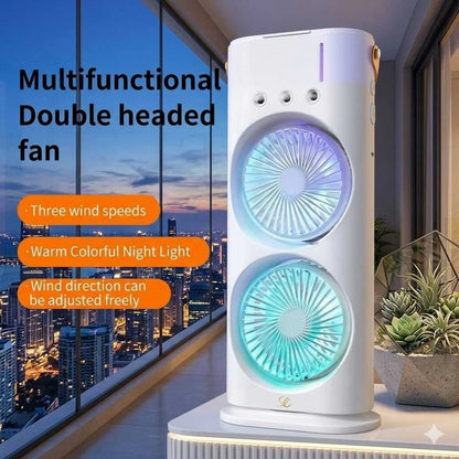 JELIACASA 4000mAh Double Ended Spray Fan, Cold Air Fan, USB Rechargeable fan with LED Light Cooler, Touch & Remote Control, 280ml Water Tank, Ice Filling USB Fan (White)