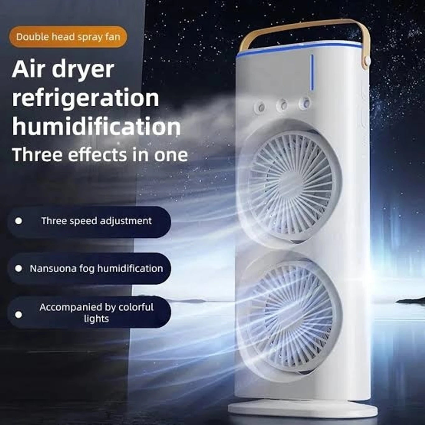 JELIACASA 4000mAh Double Ended Spray Fan, Cold Air Fan, USB Rechargeable fan with LED Light Cooler, Touch & Remote Control, 280ml Water Tank, Ice Filling USB Fan (White)