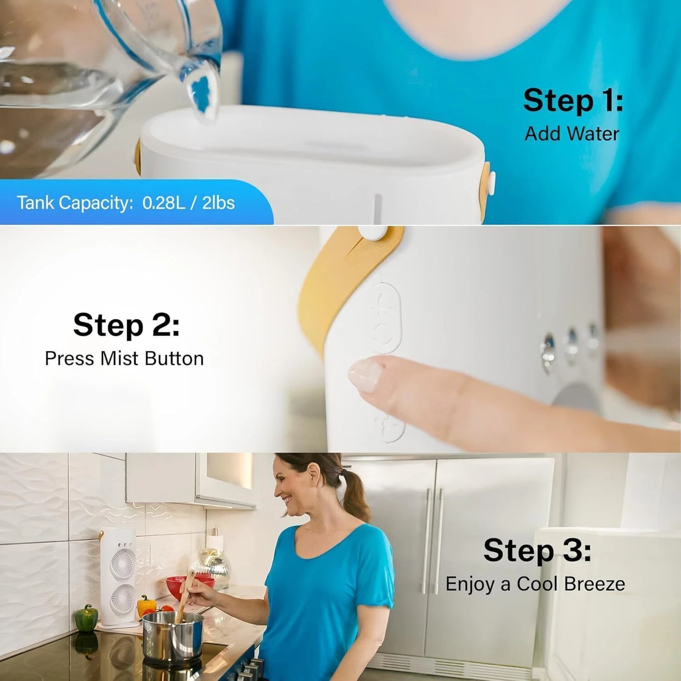 JELIACASA 4000mAh Double Ended Spray Fan, Cold Air Fan, USB Rechargeable fan with LED Light Cooler, Touch & Remote Control, 280ml Water Tank, Ice Filling USB Fan (White)