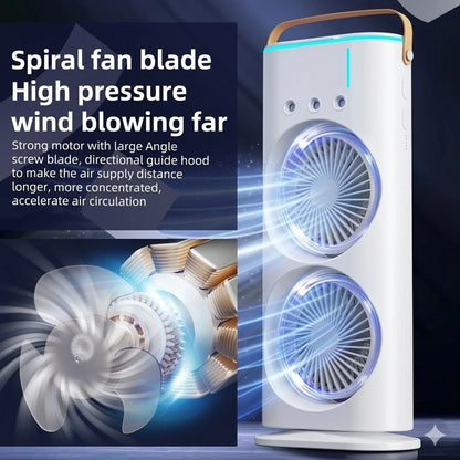JELIACASA 4000mAh Double Ended Spray Fan, Cold Air Fan, USB Rechargeable fan with LED Light Cooler, Touch & Remote Control, 280ml Water Tank, Ice Filling USB Fan (White)
